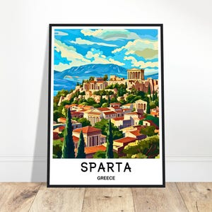 Sparta Travel Print Poster Greek Art Print Greece Lover Gift Hanging Wall Art Home Office Desk Room Decor Sparta City Illustration