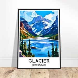 Glacier National Park Travel Print Poster American Art Print Montana Lover Gift Wall Hanging Home Decor Glacier National Park Illustration