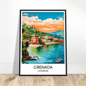 Grenada Travel Print Grenada Poster Caribbean Art Print Caribbean Lover Gift Wall Hanging Art Grenada Illustration