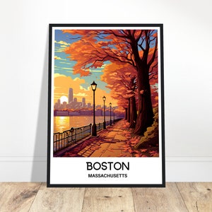 Boston Travel Print Boston Poster American Art Print Massachusetts Lover Gift Wall Hanging Home Office Desk Decor Boston Illustration