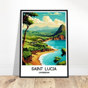 Saint Lucia Travel Print Saint Lucia Poster Caribbean Art Print Caribbean Lover Gift Wall Hanging Home Decor Saint Lucia Island Illustration
