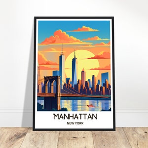 Manhattan Travel Print Manhattan Poster American Art Print New York Lover Gift Wall Hanging Art Home Office Decor Manhattan Illustration