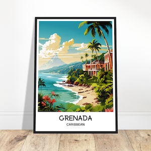 Grenada Travel Print Grenada Poster Caribbean Art Print Caribbean Lover Gift Wall Hanging Art Grenada Illustration