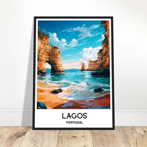 Impresión de viaje de Lagos Póster de Lagos Impresión de arte portugués Regalo para amantes de Portugal Arte para colgar en la pared Decoración para el hogar y la oficina Ilustración de la ciudad de Lagos