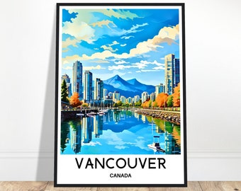 Stampa di viaggio di Vancouver Poster di Vancouver Stampa artistica canadese Regalo per gli amanti del Canada Appeso a parete Decorazione per la scrivania dell'ufficio domestico Illustrazione della città di Vancouver