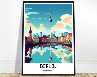 May include: A colorful illustration of the Berlin skyline with the iconic TV Tower reflected in the water. The text "BERLIN GERMANY" is at the bottom of the image.
