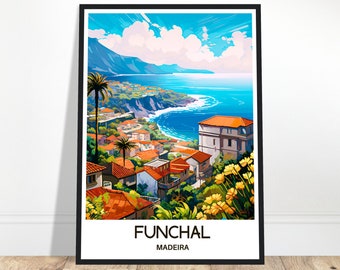 Funchal Travel Print Madeira Poster Portuguese Art Print Portugal Lover Gift Wall Hanging Madeira Island Home Decor Funchal Illustration