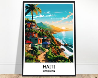 Haiti Travel Print Haiti Poster Caribbean Art Print Caribbean Lover Gift Wall Hanging Home Office Decor Haiti Island Illustration