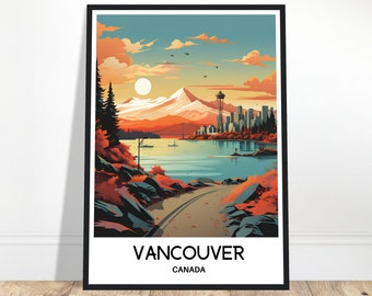 Stampa di viaggio di Vancouver Poster di Vancouver Stampa artistica canadese Regalo per gli amanti del Canada Appeso a parete Decorazione per la scrivania dell'ufficio domestico Illustrazione della città di Vancouver