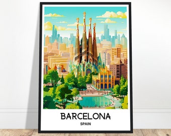 Barcelona Travel Print Barcelona Poster Spanish Art Print Spain Lover Gift Wall Hanging Art Home Office Decor Barcelona City Illustration