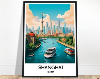 Shanghai Travel Print Shanghai Poster Chinese Art Print China Lover Gift Wall Hanging Art Home Decor Shanghai City Illustration