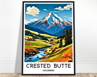 Impresión de viaje de Crested Butte, póster de Crested Butte, impresión de arte estadounidense, regalo para amantes de Estados Unidos, arte para colgar en la pared, decoración del hogar, ilustración de Colorado