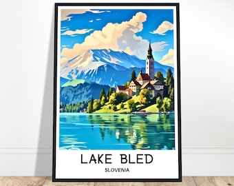 Lake Bled Travel Print Lake Bled Poster Slovenian Art Print Slovenia Lover Gift Wall Hanging Home Office Decor Lake Bled Illustration