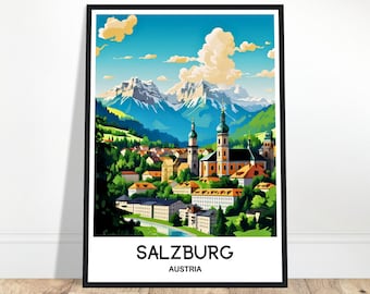 Salzburg Travel Print Salzburg Poster Austrian Art Print Austria Lover Gift Wall Hanging Art Home Office Decor Salzburg City Illustration