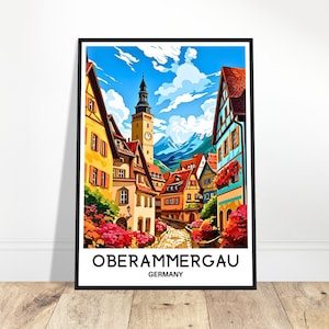 Impressão de viagem de Oberammergau, pôster de Oberammergau, impressão de arte alemã, presente para amantes da Alemanha, decoração de parede para casa ou escritório, ilustração de Oberammergau