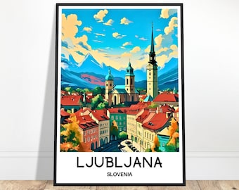 Ljubljana Travel Print Ljubljana Poster Slovenian Art Print Slovenia Lover Gift Wall Hanging Home Office Decor Ljubljana City Illustration