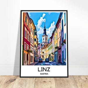 Linz Reisedruck Linz Poster Österreichischer Kunst Druck Österreich Liebhaber Geschenk Hängende Wandkunst Home Office Schreibtisch Zimmer Dekor Linz-Stadt Illustration