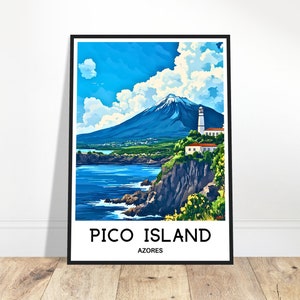 Insel Pico Reise-Druck Azoren Poster Portugiese Kunstdruck Portugal Liebhaber Geschenk Wandbehang Kunst Insel Pico Illustration Home Office Dekor