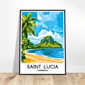 Saint Lucia Travel Print Saint Lucia Poster Caribbean Art Print Caribbean Lover Gift Wall Hanging Home Decor Saint Lucia Island Illustration
