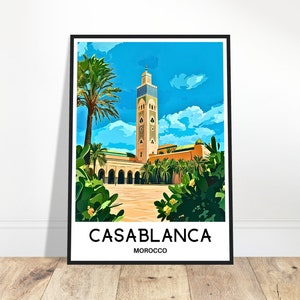 Impression de voyage de Casablanca, affiche de Casablanca, impression d'art marocain, cadeau pour amoureux du Maroc, tenture murale, illustration de Casablanca, décoration de bureau à domicile