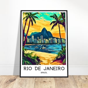 Impression de voyage à Rio de Janeiro Affiche de Rio de Janeiro Impression d&#39;art brésilienne Cadeau pour amoureux du Brésil Tenture murale Art de Rio de Janeiro Illustration