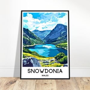 Impressão de viagem Snowdonia Pôster Snowdonia Impressão de arte galesa Presente de amante do País de Gales Arte para pendurar na parede Ilustração da região de Snowdonia Decoração para casa e escritório