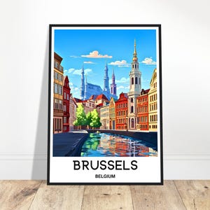 Impression de voyage de Bruxelles Affiche de Bruxelles Impression d'art belge Cadeau pour amoureux de la Belgique Tenture murale Art déco de bureau à domicile Illustration de la ville de Bruxelles