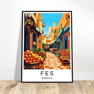 Affiche de voyage de Fès, impression d'art marocain, impression d'art marocain, cadeau pour amoureux du Maroc, tenture murale, illustration de la ville de Fès, décoration de bureau à domicile