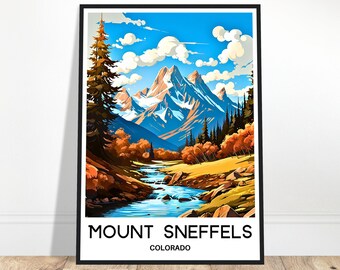 Póster de viaje del Monte Sneffels, impresión artística estadounidense, regalo para amantes de Colorado, arte para colgar en la pared, decoración para el hogar y la oficina, ilustración del Monte Sneffels