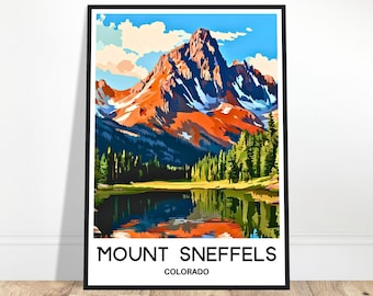 Póster de viaje del monte Sneffels, impresión artística estadounidense, regalo para amantes de Colorado, arte para colgar en la pared, decoración para el hogar y la oficina, ilustración del monte Sneffels