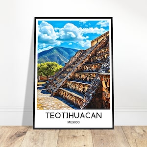 Stampa di viaggio di Teotihuacan Poster di Teotihuacan Stampa artistica messicana Regalo per gli amanti del Messico Arazzo da parete Illustrazione di Teotihuacan Decorazione per la casa e l&#39;ufficio