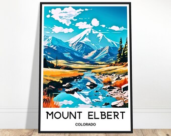 Lámina de viaje al Monte Elbert, póster del Monte Elbert, lámina artística americana, regalo para amantes de América, arte para colgar en la pared, decoración para el hogar y la oficina, ilustración de Colorado