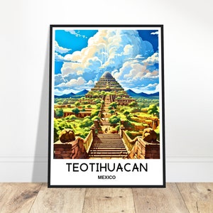 Stampa di viaggio di Teotihuacan Poster di Teotihuacan Stampa artistica messicana Regalo per gli amanti del Messico Arazzo da parete Illustrazione di Teotihuacan Decorazione per la casa e l&#39;ufficio