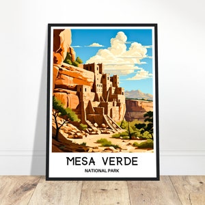 Impresión de viaje al Parque Nacional Mesa Verde Póster de Mesa Verde Impresión de arte estadounidense Regalo para amantes de Colorado Ilustración artística para colgar en la pared Decoración del hogar