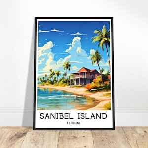 Sanibel Island Reisedruck Sanibel Island Poster Amerikanischer Kunstdruck Florida Liebhaber Geschenk Wandbehang Kunst Sanibel Island Illustration