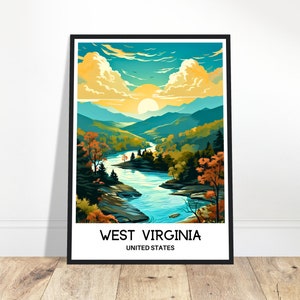 West Virginia Reise-Druck West Virginia Poster Amerikanischer Kunstdruck Amerika Liebhaber Geschenk Wandbehang West Virginia Illustration Wohnkultur