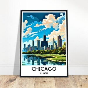 Chicago Travel Print Chicago Poster American Art Print Illinois Lover Gift Wall Hanging Art Home Office Desk Decor Chicago City Illustration