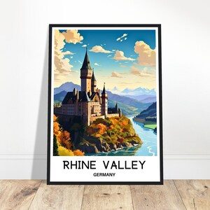 Rijndal reizen print Rijndal poster Duitse kunst print Duitsland minnaar cadeau muur hangende kunst Home decor Rijndal illustratie