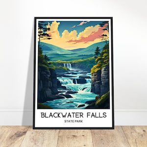 Impresión de viaje al parque estatal Blackwater Falls Póster de Blackwater Falls Impresión de arte estadounidense Regalo para amantes de Virginia Occidental Ilustración de Blackwater Falls