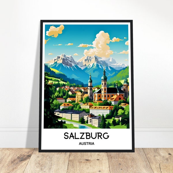 Salzburg Travel Print Salzburg Poster Austrian Art Print Austria Lover Gift Wall Hanging Art Home Office Decor Salzburg City Illustration