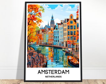 Amsterdam Vintage Poster Amsterdam Travel Print Amsterdam Print Art Amsterdam Lover Gift, Amsterdam Travel Poster Netherlands Amsterdam Art