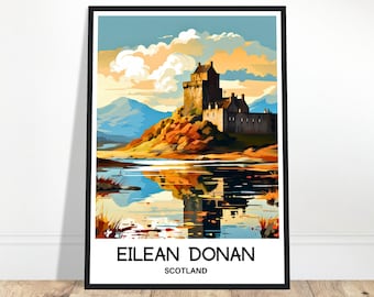 Eilean Donan reizen print Eilean Donan Castle poster Schotse kunst print Schotland minnaar cadeau muur hangende kunst illustratie Home Office decor