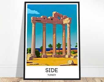 Side Travel Print Side Poster Turkse kunstafdruk Turkije minnaar cadeau muur hangende kunst Home Office Decor Side stad illustratie