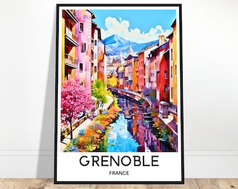 Grenoble Travel Print Grenoble Poster French Art Print France Lover Gift Wall Hanging Art Home Office Desk Decor Grenoble City Illustration