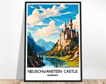 Neuschwanstein Castle Travel Print Neuschwanstein Castle Poster German Art Print Germany Lover Gift Wall Hanging Art Bavaria Illustration