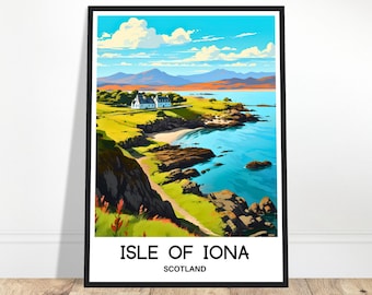 Resetryck med Isle of Iona, affisch med Isle of Iona, skotsk konsttryck, Skottland, gåva, väggbonad, illustration med Isle of Iona, heminredning