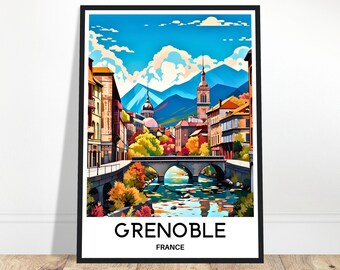 Grenoble Travel Print Grenoble Poster French Art Print France Lover Gift Wall Hanging Art Home Office Desk Decor Grenoble City Illustration