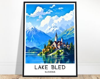 Lake Bled Travel Print Lake Bled Poster Slovenian Art Print Slovenia Lover Gift Wall Hanging Home Office Decor Lake Bled Illustration