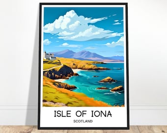 Resetryck med Isle of Iona, affisch med Isle of Iona, skotsk konsttryck, Skottland, gåva, väggbonad, illustration med Isle of Iona, heminredning