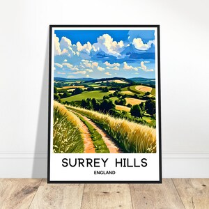 Impresión de viaje de Surrey Hills Póster de Surrey Hills Impresión de arte inglés Regalo para amantes de Inglaterra Arte para colgar en la pared Ilustración de Surrey Hills Decoración del hogar